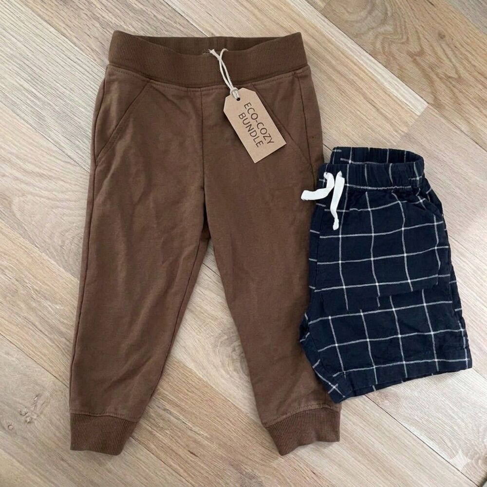 Tommy Bahama Brown Joggers & Disney Plaid Shorts Bundle Size 2T EUC